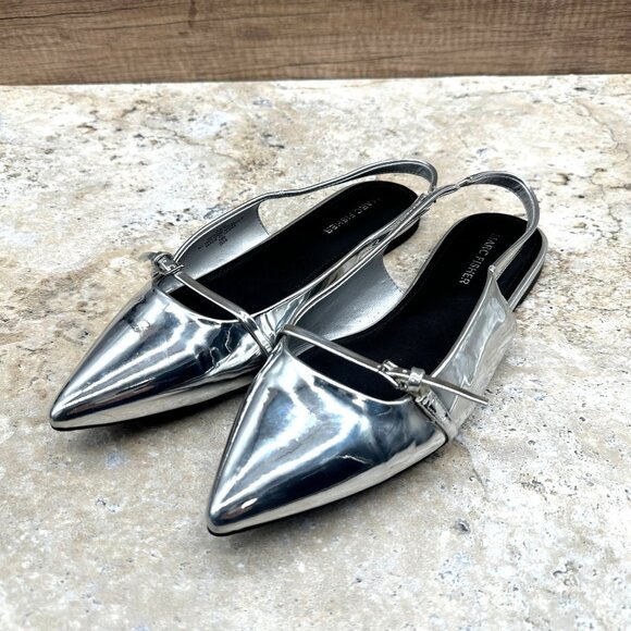 Marc Fisher Womens Silver Pointed Toe Slingback Flats 8.5M Metallic - Picture 3 of 8